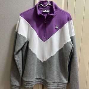 FILA-  Women’s 1/2 zip pullover, purple, white and gray in color, size XL